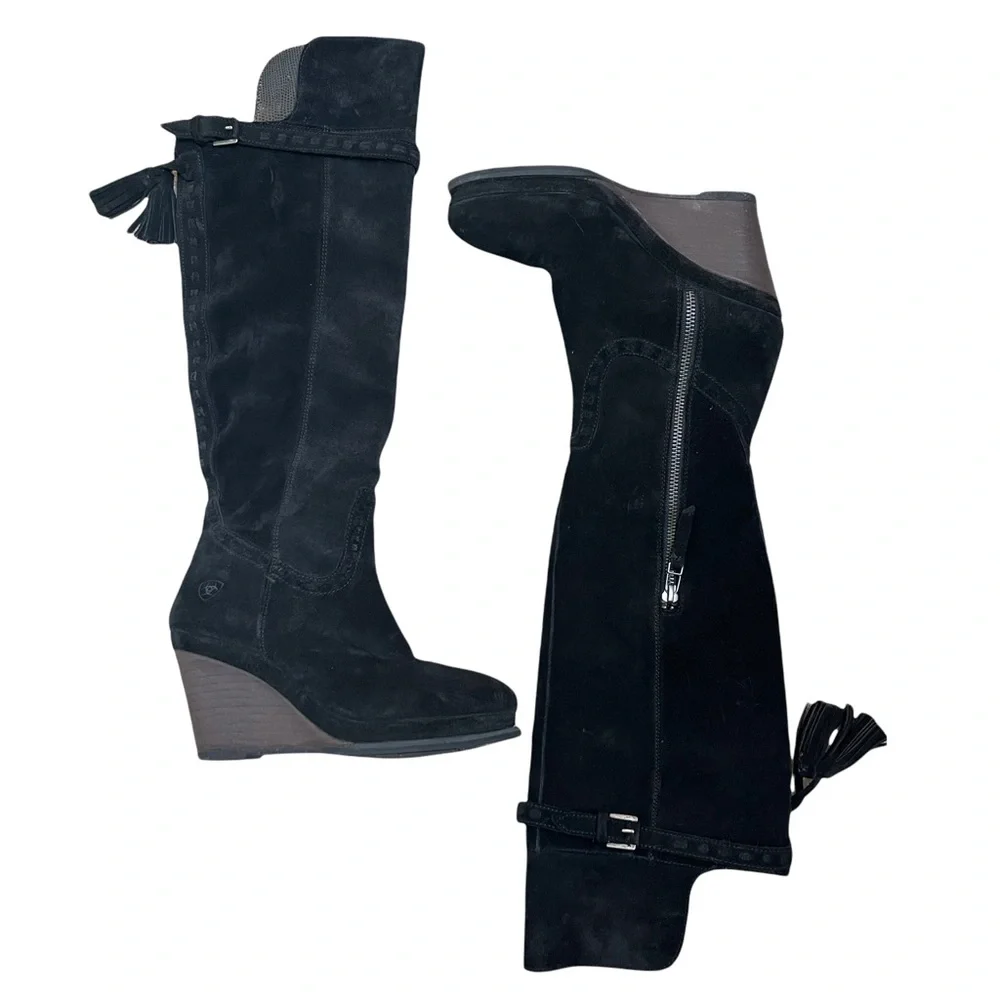 Ariat Knoxville black suede leather wedge over the knee Western boot size 6.5
